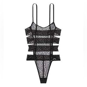 Victoria's Secret Very Sexy Sheer Black Lace Strappy Banded Teddy